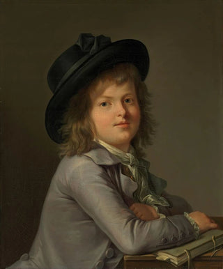 Marie Victoire Lemoine - Portrait of a boy in a black hat leaning on a portfolio.webp