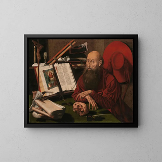 Saint Jerome in his study - Marinus van Reymerswaele — framed artwork on a wall