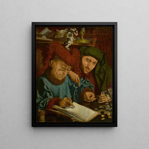 Tax Collectors - Marinus van Reymerswaele — framed artwork on a wall