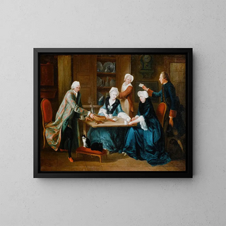Reunion of the Barr family gathering in their interior - Marius Pierre Lemazurier — framed artwork on a wall