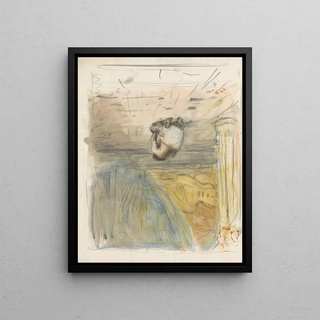 Marius Bauer - Knielende figuur bij een beeld van een slapende Boeddha.webp