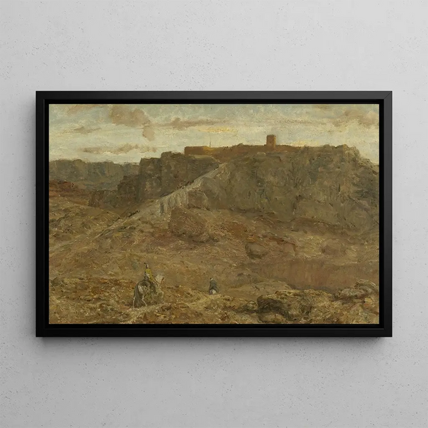 Mountainous landscape painting in Egypt - Marius Bauer — framed artwork on a wall