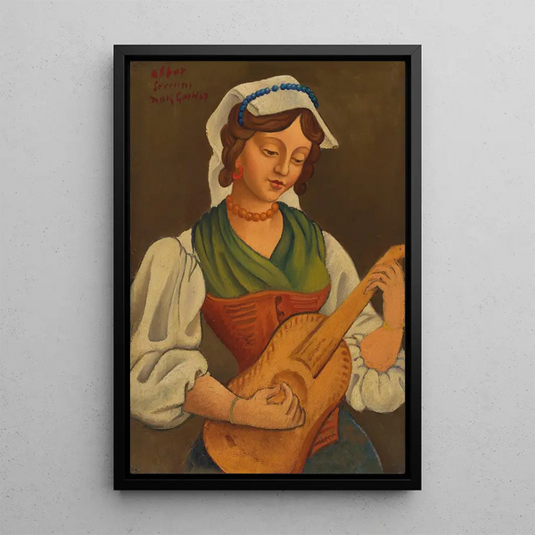 Young girl with mandolin after Gino Severini - Mark Gertler — framed artwork on a wall