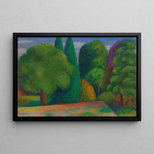 Landscape with a Row of Trees - Mark Gertler — framed artwork on a wall