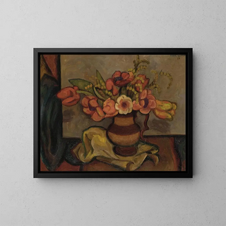 Tulips and Mimosa - Mark Gertler — framed artwork on a wall