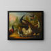 Peacocks, hens, and other birds in a river landscape - Marmaduke Cradock — framed artwork on a wall