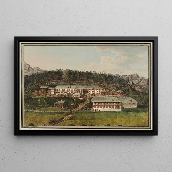 View of the Bains du Gourniguel in the Canton of Bern - Marquard Wocher — framed artwork on a wall