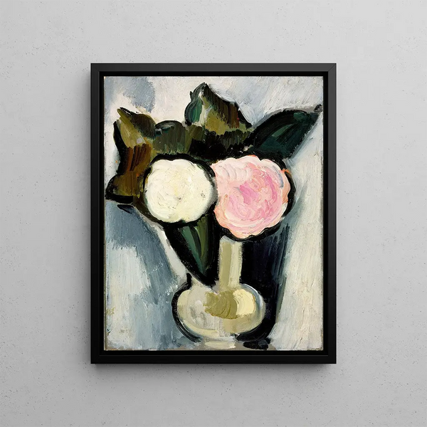 Flowers roses and whites in a vase - Marsden Hartley — framed artwork on a wall