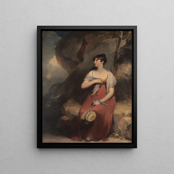 A woman in a landscape - Martin Archer Shee — framed artwork on a wall