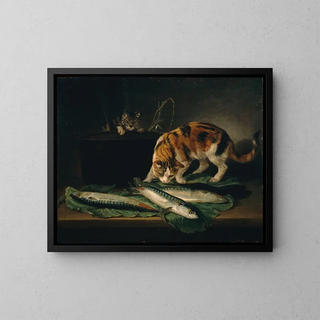 Cats and Fish - Martin Ferdinand Quadal — framed artwork on a wall