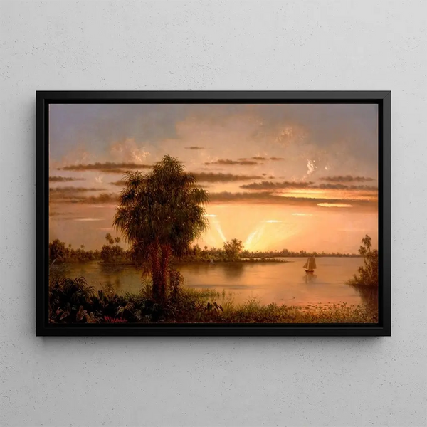 Florida Sunrise Painting - Martin Johnson Heade — framed artwork on a wall