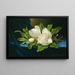 Giant Magnolias on Blue Velvet Fabric - Martin Johnson Heade — framed artwork on a wall