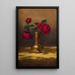 Roses rouges dans un vase japonais sur un tissu de velours doré - Martin Johnson Heade — framed artwork on a wall