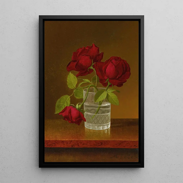 Rose Still Life Painting - Martin Johnson Heade — framed artwork on a wall