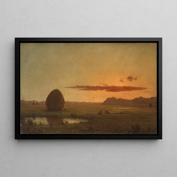 Sunset over the meadows of Newburyport - Martin Johnson Heade — framed artwork on a wall