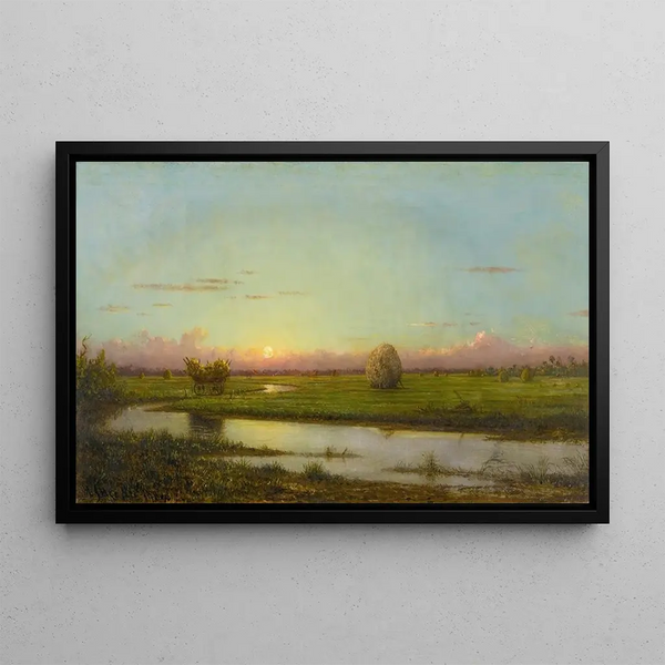 Sunset over the meadows of Newburyport - Martin Johnson Heade — framed artwork on a wall