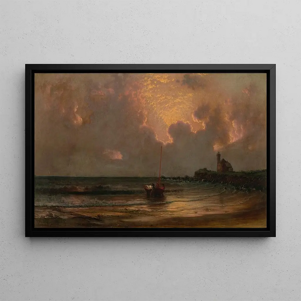 Sunset at Point Judith Light - Martin Johnson Heade — framed artwork on a wall