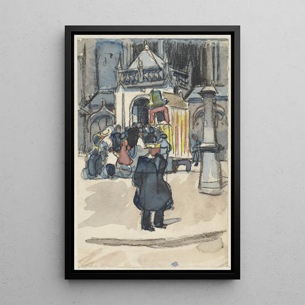 Guignol on the Dam in front of the Nieuwe Kerk - Martin Monnickendam — framed artwork on a wall