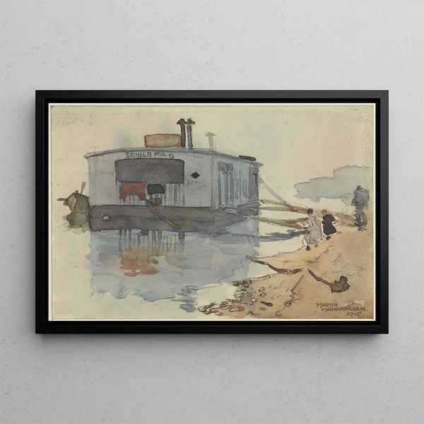 The Ship The Turtle on a Shore - Martin Monnickendam — framed artwork on a wall