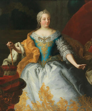 Martin van Meytens - Portrait Of The Empress Maria Theresia Queen Of Hungary And Bohemia With The Bohemian And The Archducal Crown.webp