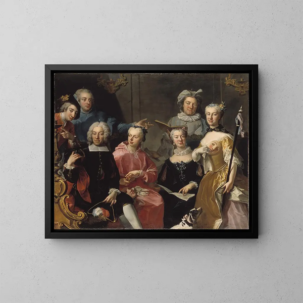 Ulrika Lovisa Tessin, Carl Gustaf Tessin, Erik Sparre, Johan Gabriel Sack, Nils Bielke, Eva Bielke and Hedvig Elisabet Sack - Martin van Meytens — framed artwork on a wall