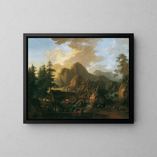 Landscape Painting with Forge - Martin von Molitor — framed artwork on a wall
