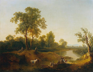 Cavaliers et pêcheurs dans un paysage fluvial - Martin von Molitor — artwork view