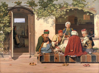 A chess game in front of a Turkish coffee and a hair salon - Martinus Rørbye — artwork view
