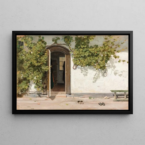 Entrance of an inn in Praestegarden at Hillested - Martinus Rørbye — framed artwork on a wall