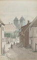 View of a street towards the two towers of Viborg Cathedral - Martinus Rørbye — artwork view