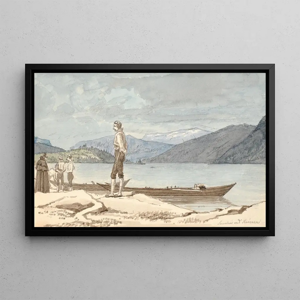 A passageway, figures near boats - Martinus Rørbye — framed artwork on a wall