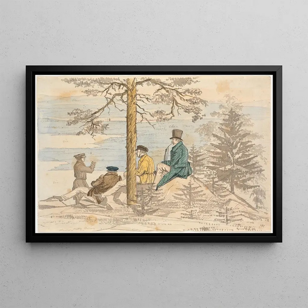 Four men contemplating the view from Holmekollen - Martinus Rørbye — framed artwork on a wall