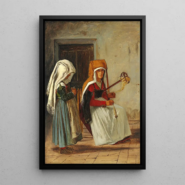 Domestic scene at Cervara - Martinus Rørbye — framed artwork on a wall
