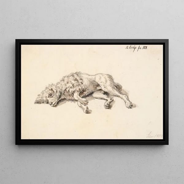 Caniche couché - Martinus Rørbye — framed artwork on a wall