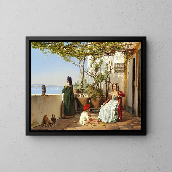 Loggia de Procida with figures - Martinus Rørbye — framed artwork on a wall