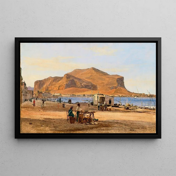 Port of Palermo with view of Monte Pellegrino - Martinus Rørbye — framed artwork on a wall