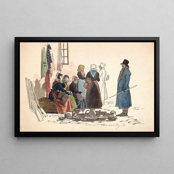 Scene of the Market Square in Thisted - Martinus Rørbye — framed artwork on a wall
