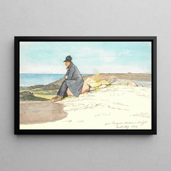 Sitting Man at Bangsbo Bakker Vendsyssel 22 May 1833 - Martinus Rørbye — framed artwork on a wall