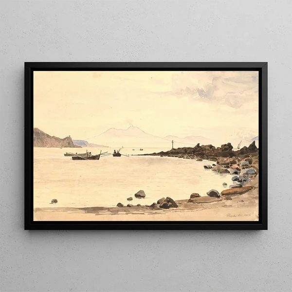 View of Vesuvius from Procida - Martinus Rørbye — framed artwork on a wall