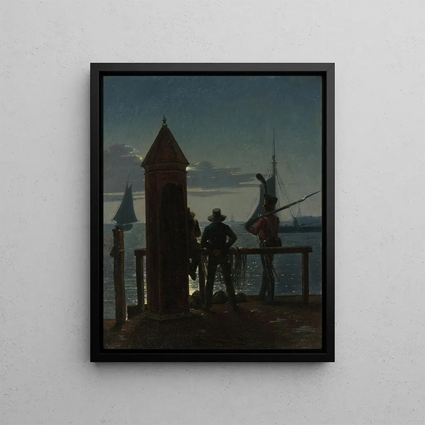 Moonlit View from the Ramparts of Copenhagen Citadel - Martinus Rørbye — framed artwork on a wall