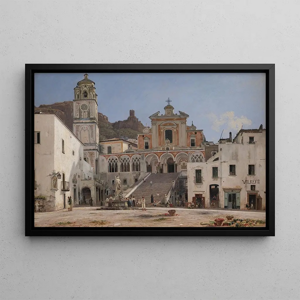 View of the Square in Amalfi - Martinus Rørbye — framed artwork on a wall