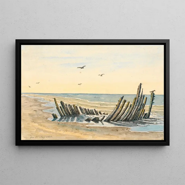 Wreck on the North Strand Beach, cast on May 9, 1832 - Martinus Rørbye — framed artwork on a wall