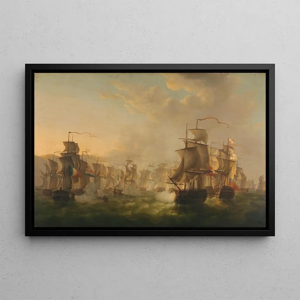 Dutch and British fleet confrontation during the passage of the Dutch flotilla at Boulogne 1804 - Martinus Schouman — framed artwork on a wall
