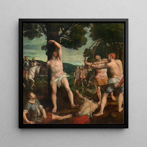 Martyrdom of Saint Sebastian - Michiel Coxie — framed artwork on a wall