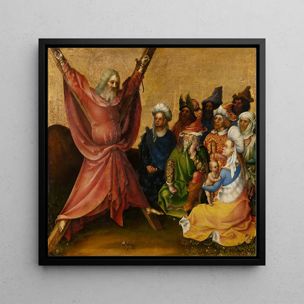 Martyrdom of Saint Andrew - Stefan Lochner — framed artwork on a wall