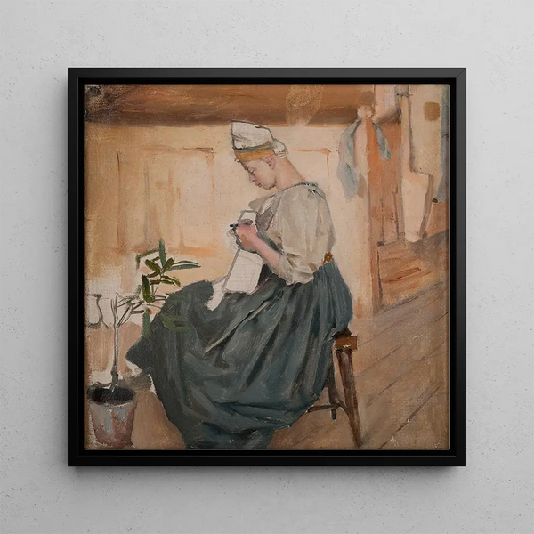 Mary Gallen sewing in a Karelian house - Akseli Gallen-Kallela — wall display of the artwork