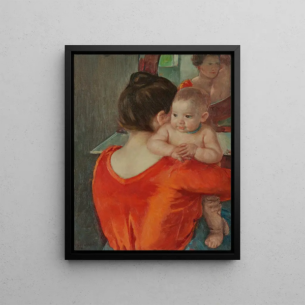 Baby Charles looks over his mother's shoulder - Mary Cassatt — framed artwork on a wall