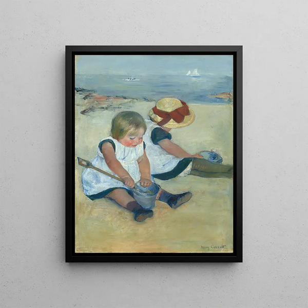 Children playing on the beach - Mary Cassatt — framed artwork on a wall
