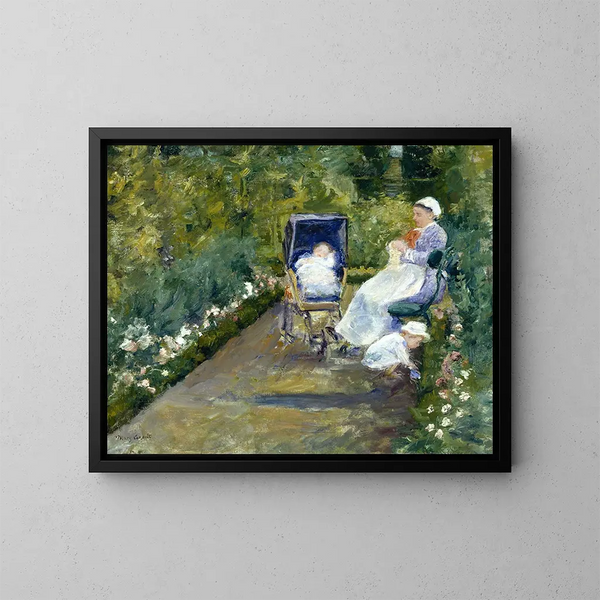 Children in a Garden - Mary Cassatt — framed artwork on a wall