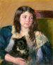 Françoise holding a small dog looking far to the right - Mary Cassatt — artwork view